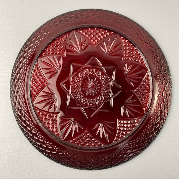 Vintage Cristal D'Arques Ruby Red Cut Glass 10 inch plate Star Pattern Set of 2 - Picture 7 of 11